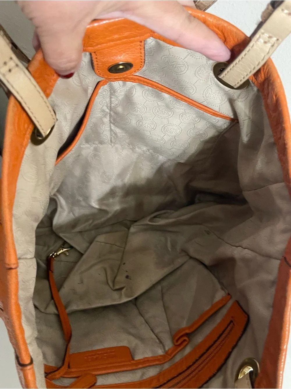 Michael Kors Burnt Orange Leather Tote with Gold MK Charm